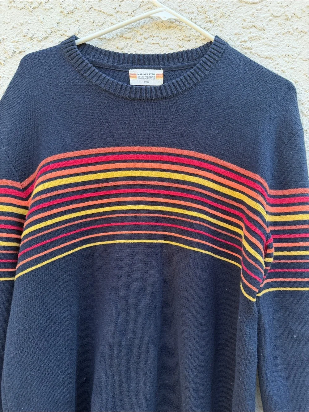 Marine Layer Men's Blue Archive Thompson Stripe Crewneck Sweater Size S